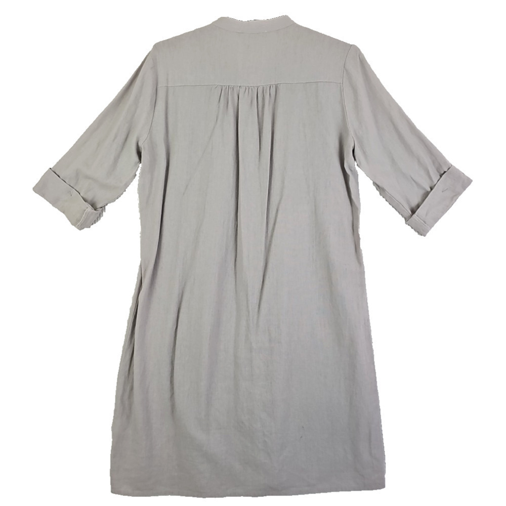 Tahari ~Woman Size S~ Gray Linen Blend Dress Pleated Coastal Roll-Up Sleeves. - Picture 3 of 15